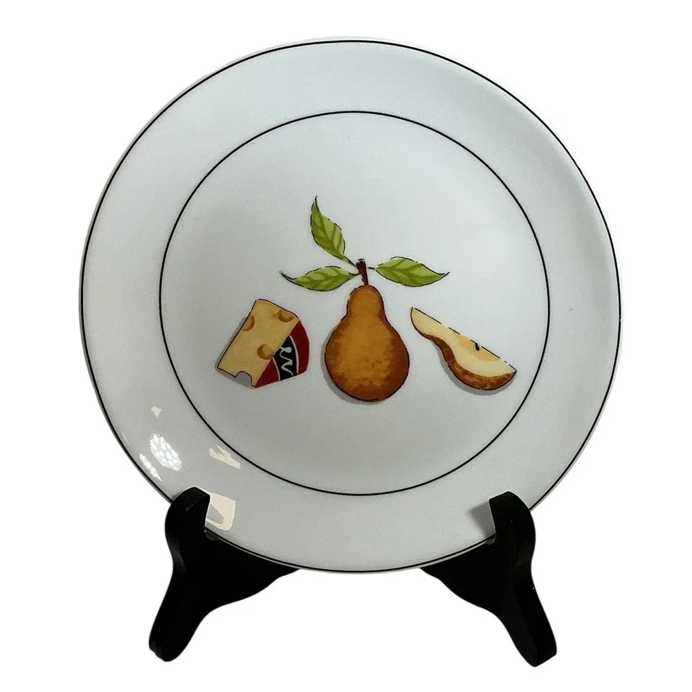 Nancy Green Crate & Barrel Fruit Fromage Appetizer Plates Set of 6 White Ceramic